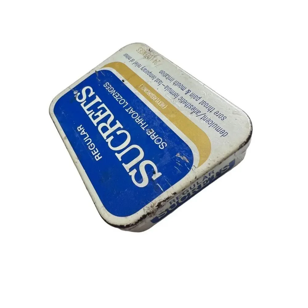 Vintage SUCRETS Tin Empty Sore Throat Lozenge Box Calgon Prop